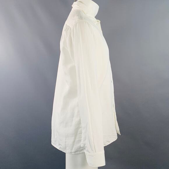 ANN DEMEULEMEESTER Size S White Cotton Linen One Pocket Long Sleeve Shirt - Picture 2 of 9